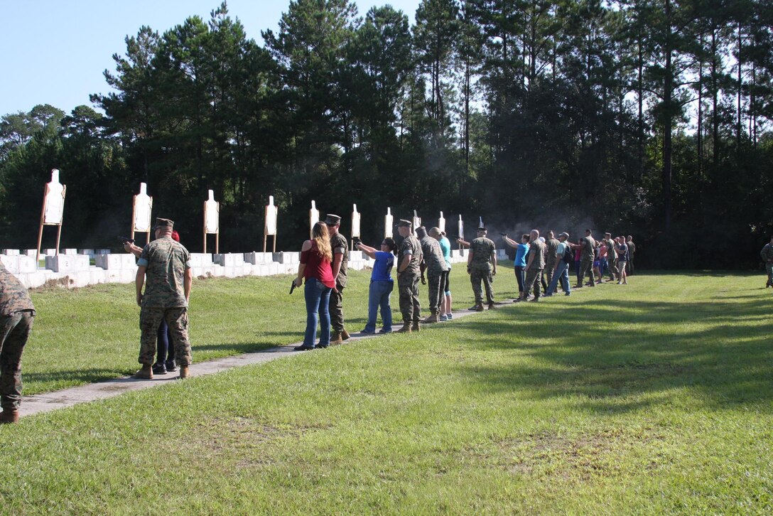 On September 22, 2017 Marine Corps Engineer School hosted a Better Half Day. Spouses were afforded the opportunity to spend a half day with their Marine while participating in activities that offered a glimpse at Marine life. The first event of the day was a pistol range at Stone Bay.