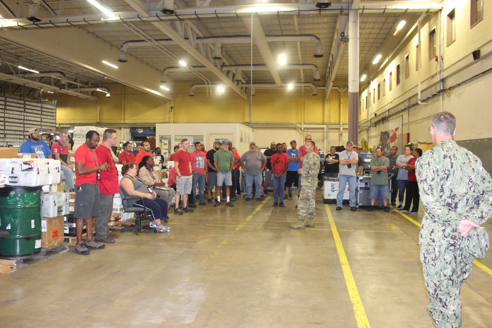 DLA Distribution commander Army Brig. Gen. John S. Laskodi visited DDCT, addressing the non-displaced workforce one week after Hurricane Harvey’s landfall, thanking them for everything they do to support the warfighter.