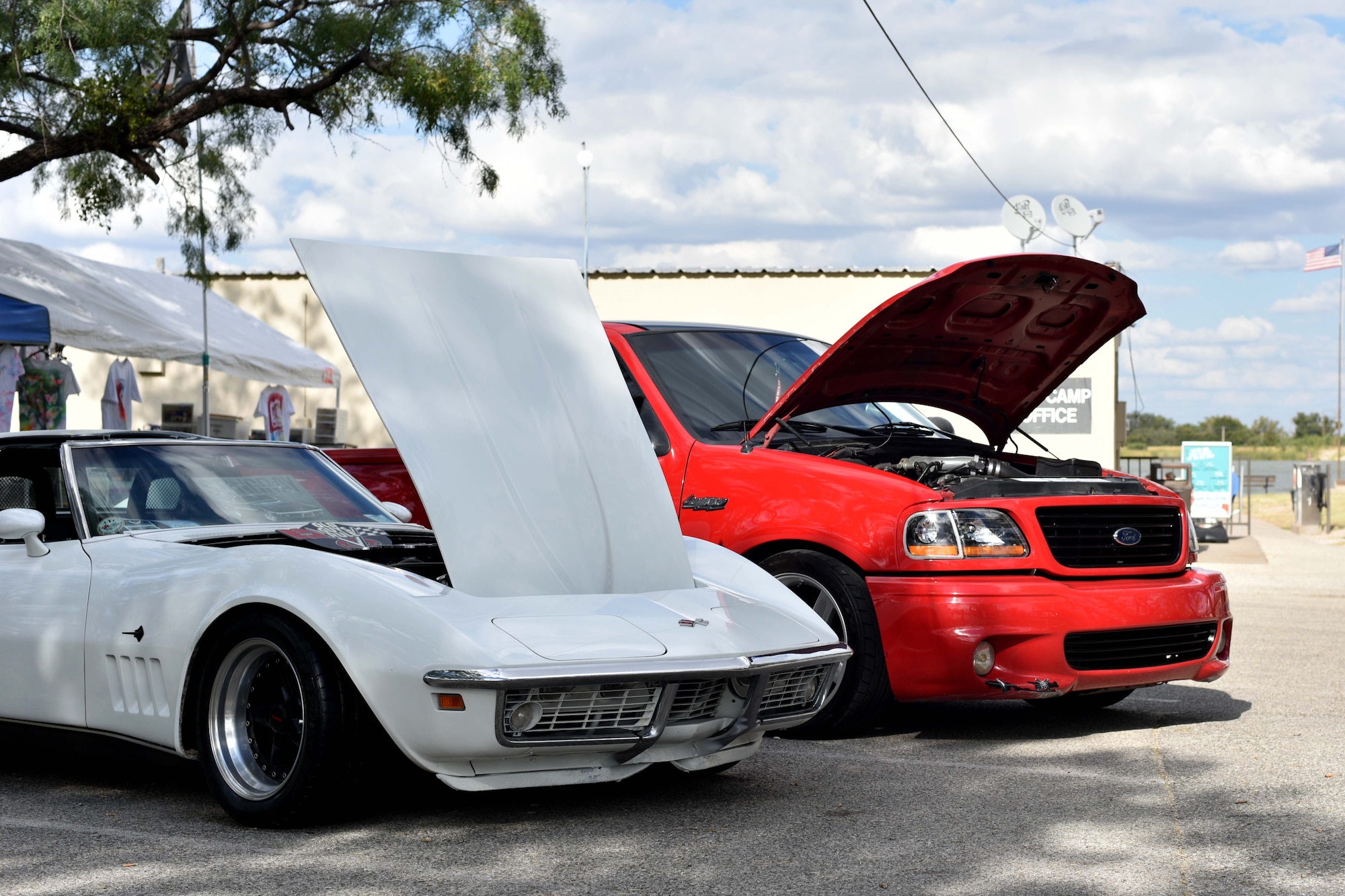 Vehicles on display at the Ruckus at the Rec Camp at the Goodfellow Air Force Base Recreation Camp, San Angelo, Texas, Sept. 23, 2017. The car show featured cars from the early 1900’s to the present. (U.S. Air Force photo by Airman 1st Class Randall Moose/Released)