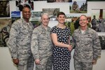 From left to right: Col. Roy W. Collins, 37th Training Wing commander, Lt. Col. Aaron J. Franklin, 637th International Support Squadron commander, Katie Carraway, Defense Language Institute English Learning Center overseas program manager, and Maj. Gen.  Robert D. LaBrutta, commander of the Second Air Force, pose for a photo May 8, 2017 at Joint Base San Antonio-Lackland, Texas. Carraway, who conducts site surveys with partner nation in-country English language training programs and makes specific recommendations to strengthen them, was honored for being selected as the 2016 Air Force International Affairs Excellence awardee.