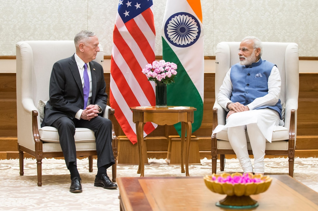 Defense Secretary Jim Mattis meets Indian leader in New Delhi.