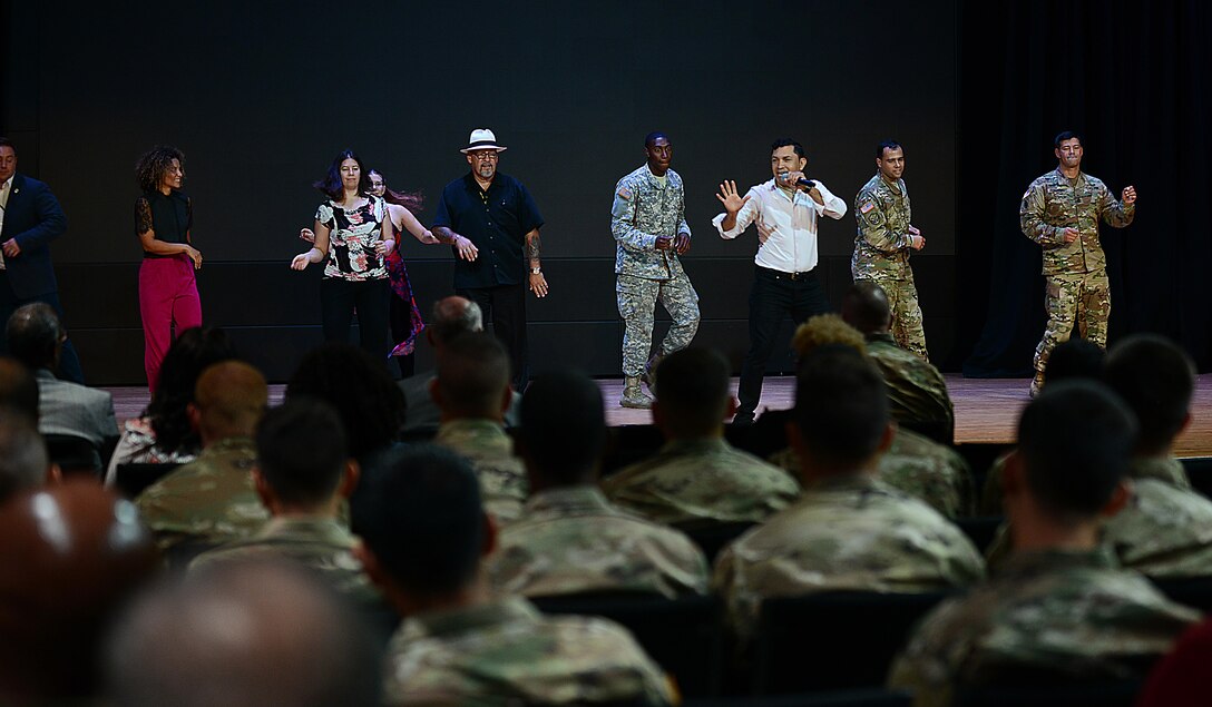 U.S. Army Soldiers gather to celebrate National Hispanic Heritage Month at Joint Base Langley-Eustis, Va., Sept. 22, 2017.