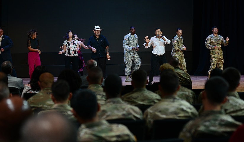 U.S. Army Soldiers gather to celebrate National Hispanic Heritage Month at Joint Base Langley-Eustis, Va., Sept. 22, 2017.