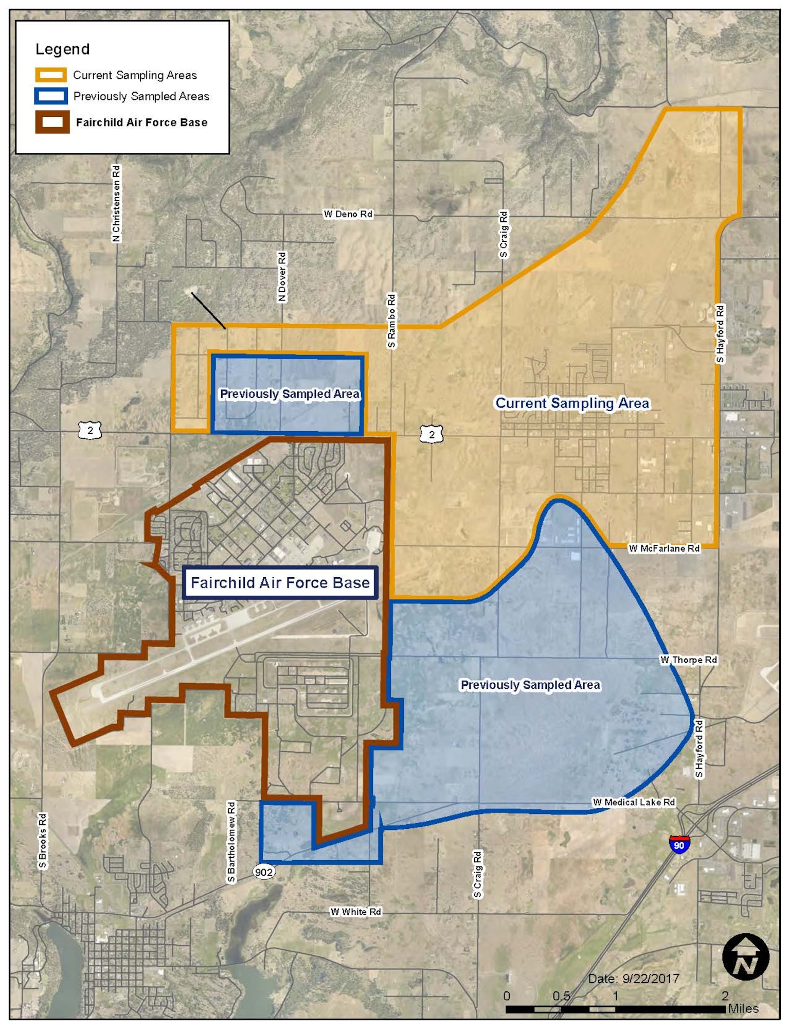 AFCEC released a map of past and current testing areas. Residents in the current sampling areas who have not been contacted for water sampling are asked to call the 92nd Air Refueling Wing Public Affairs Office at 509-247-5705 or 92arw.pa@us.af.mil.