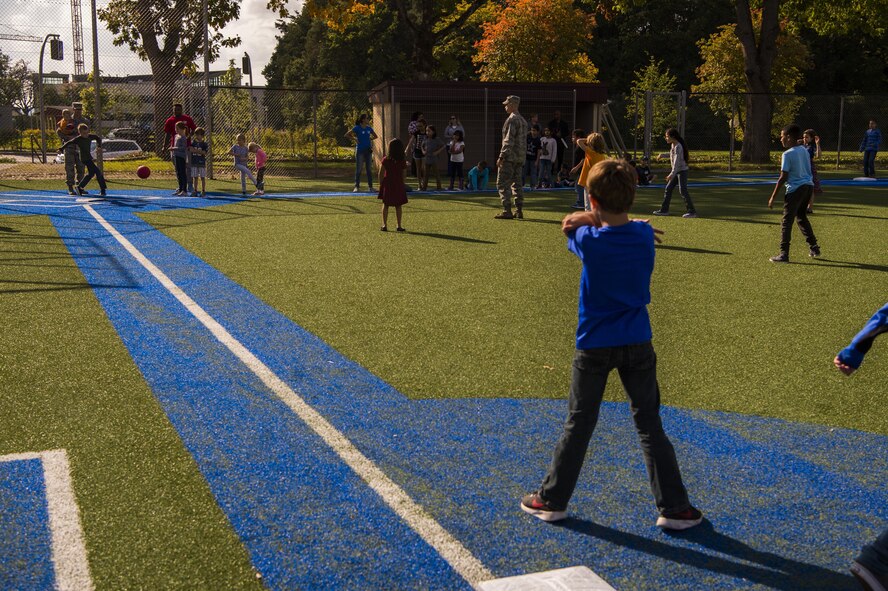 Saber Children, Leadership play ball at newly renovated Falcon Field