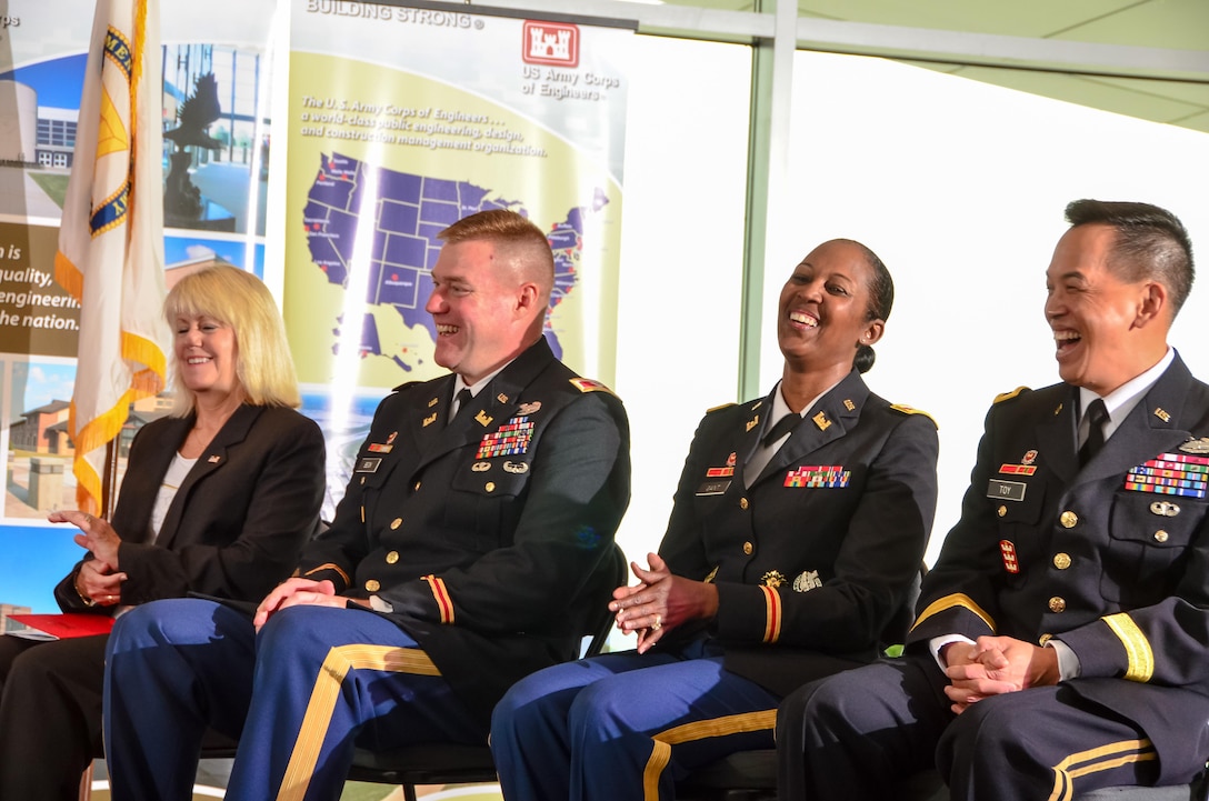 Pictured during the change of command ceremony are (left to right), Linda Murphy, Louisville District deputy district engineer; Col. Christopher Beck, former Louisville District commander; Col. Antoinette Gant, Louisville District commander; and Brig. Gen. Mark Toy, Great Lakes and Ohio River Division commander.