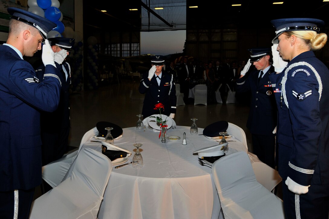 All five military branches were represented by their correlating formal service cover in honor of POW/MIAs.