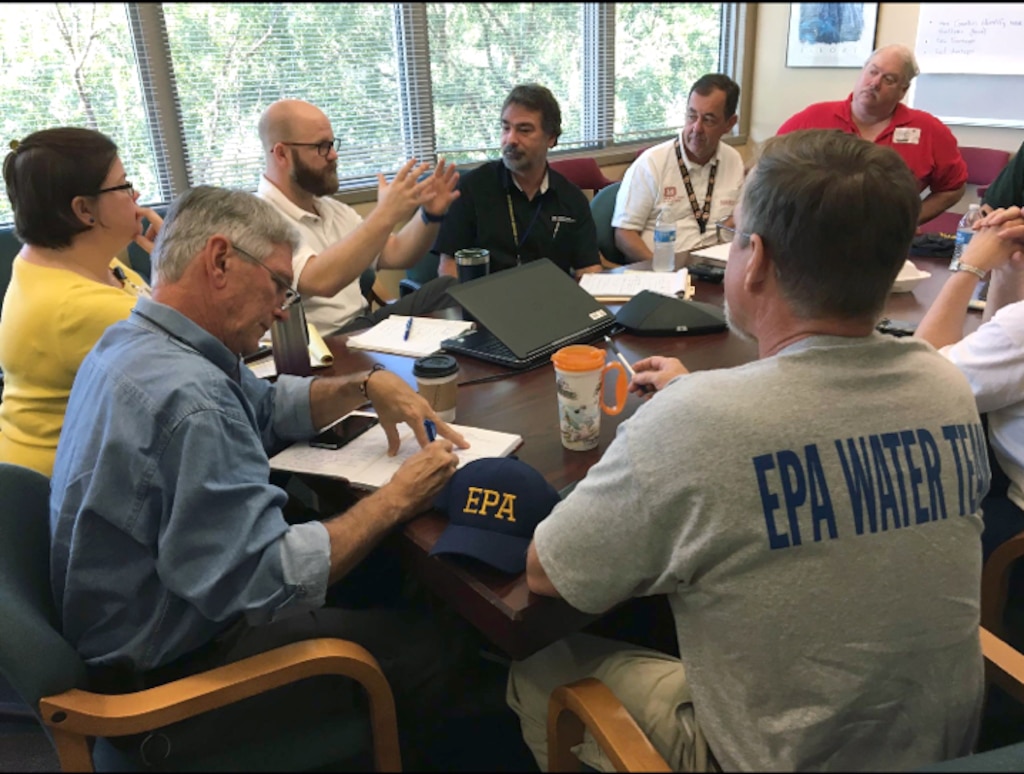 U.S. Army Corps of Engineers, Mobile District, Water Expert Mark Crawford meets with members from partner agencies to discuss Florida area support efforts in the wake of Hurricane Irma. Crawford was prepositioned in the area Sept. 7, prior to the storm.