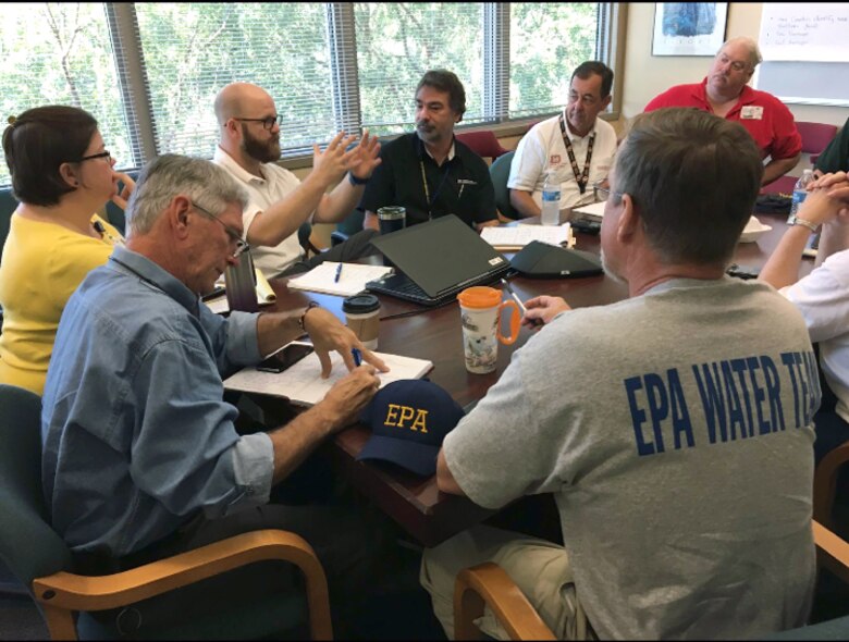 U.S. Army Corps of Engineers, Mobile District, Water Expert Mark Crawford meets with members from partner agencies to discuss Florida area support efforts in the wake of Hurricane Irma. Crawford was prepositioned in the area Sept. 7, prior to the storm.