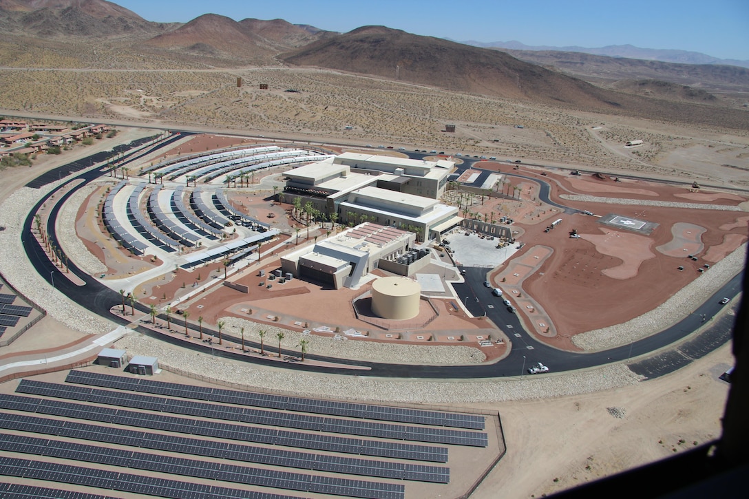 The new Weed Army Community Hospital, as seen in this recent photo, is the Department of Defense's first LEED-Platinum, carbon-neutral medical facility built in the U.S. It generates all of the energy it needs by solar power and other renewable energy systems. It is one of three LEED Platinum medical facilities built in the U.S., but the only one built for the Department of Defense. It officially opened following a Sept. 21 ribbon-cutting ceremony at the facility at Fort Irwin, California.