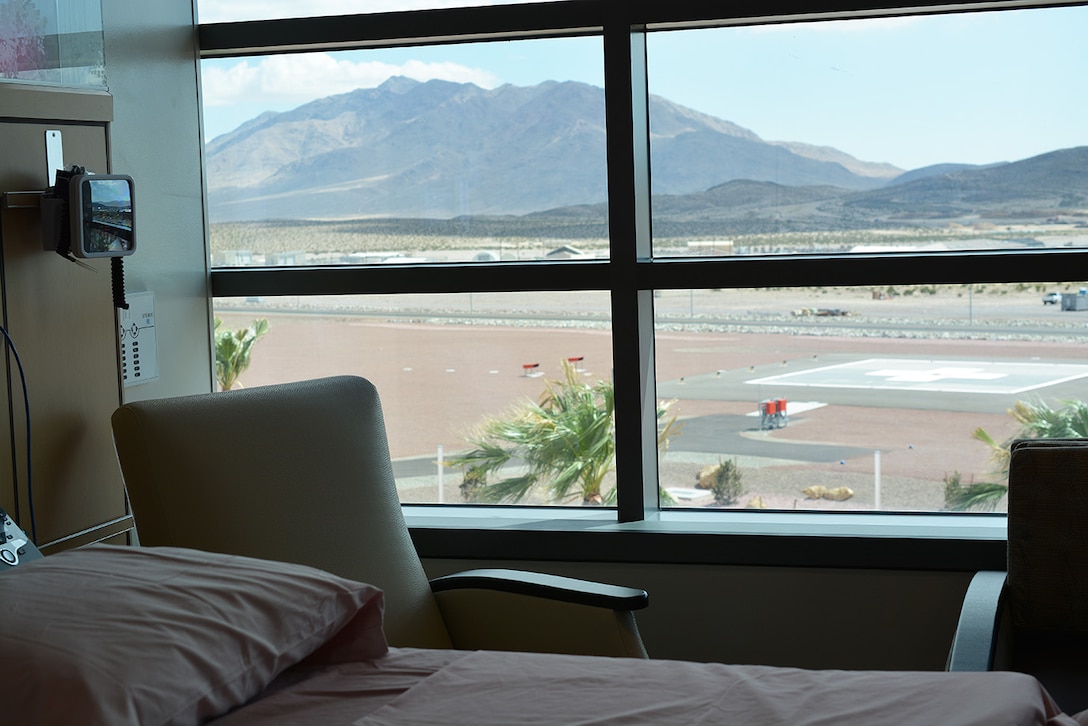 Soon-to-be-mothers can have a picture-perfect view of the mountains in the maternity room at the new Weed Army Community Hospital at Fort Irwin, California.