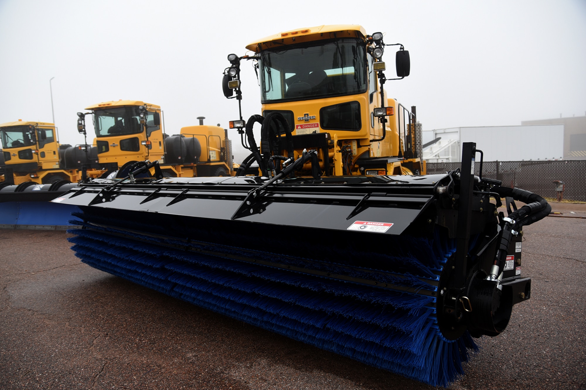 21st Civil Engineer Squadron snowplows stay at the ready for snowstorms on Peterson Air Force Base, Colo. 21st CES has 15 plows to clear base streets and the airport runway. (Air Force photo by Robb Lingley)