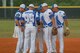 Tech. Sgt. Kory Strandquist (44) converses with teammates at the Dept. of Defense softball tournament in San Antonio, Texas. (Courtesy Photo)