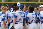 Air Force Women celebrate their gold medal performance during the 2017 Armed Forces Men's and Women's Softball Championship 19-23 September at Joint Base San Antonio-Fort Sam Houston, Texas.