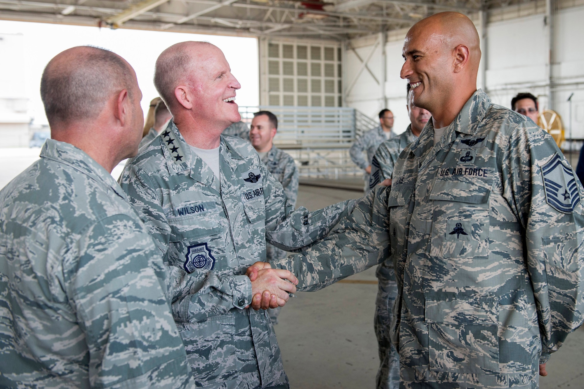 On Sept. 20, 2017, the Honorable Matthew P. Donovan, the Under Secretary of the Air Force and General Stephen W. Wilson, the Vice Chief of Staff of the U.S. Air Force, thanked several hundred 920th Rescue Wing Airmen in an aircraft hangar at Patrick Air Force Base, Florida, thanking them for their relief efforts after two major hurricanes battered Texas then Florida, back-to-back. The 920th RQW sent a contingent of 95 wing Airmen and 5 rescue aircraft to conduct rescues from Eastern Airport, College Station, Texas August 27, 2017. With little time to spare, the 920th begin responding to Texans in need within 45 minutes of their arrival. A week later they were getting ready to do the same thing at home in response to Hurricane Irma. (U.S. Air Force photo/Matthew Jurgens)