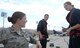Capt. Lacey Koelling, officer in charge of the 34th Aircraft Maintenance Unit, talks to Airmen 1st Class Preston Schroeder and Kristy Urban, electro environmental systems specialists assigned to the 28th Aircraft Maintenance Squadron, at Ellsworth Air Force Base, S.D., Sept. 26, 2017. Koelling likes to engage with her Airmen on the flightline and see what her Airmen are working on. (U.S. Air Force photo by Airman 1st Class Thomas Karol)