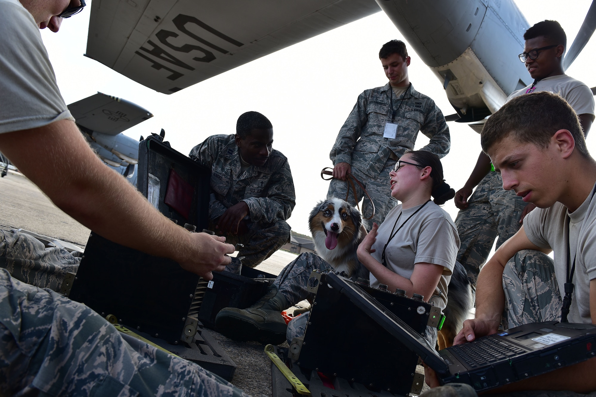 Chaplain Capt. Eglon Angel, 19th Airlift Wing chaplain, and Staff Sgt. Kolton Rottinghaus, 19th Airlift Wing NCO in charge of plans and programs, engaged members of the 19th Maintenance Squadron Sept. 22, 2017, at Little Rock Air Force Base, Ark. Chapel staff regularly visit different squadrons to get a better idea of any obstacles Airmen may be facing. (U.S. Air Force photo by Airman Rhett Isbell)