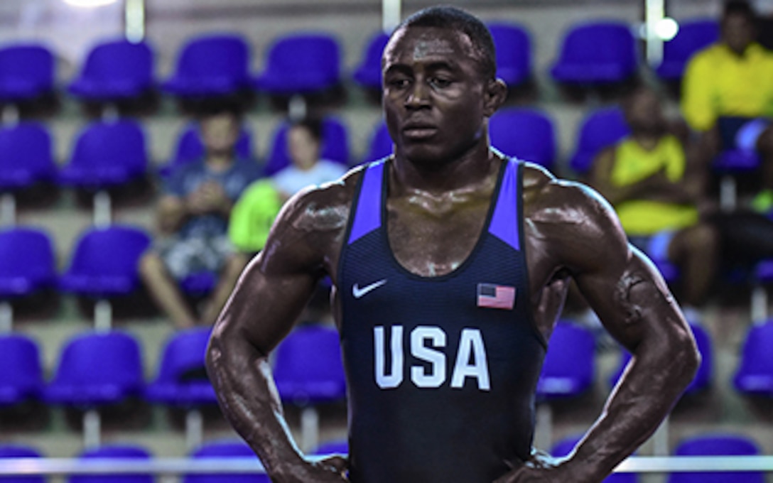 Ryan Mango, shown at the Pan American Championships, earned a silver medal at the CISM Military World Wrestling Championships in Klaipeda, Lithuania