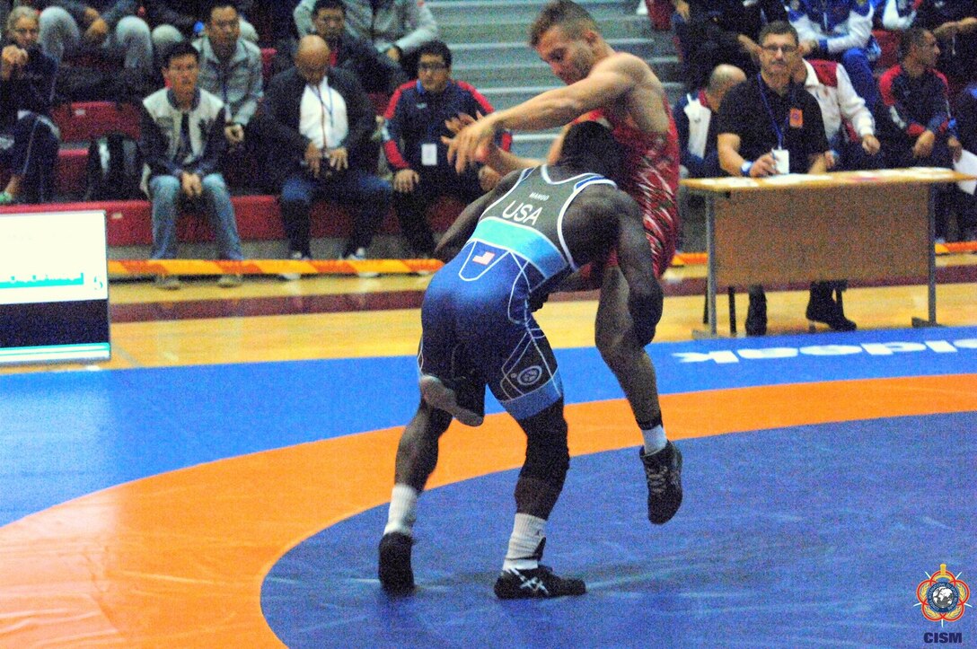 SGT Ryan Mango of the U.S. Army won a silver medal at 61 kg/134 lbs. in men’s freestyle on the opening day of the CISM Military World Wrestling Championships on Wednesday.