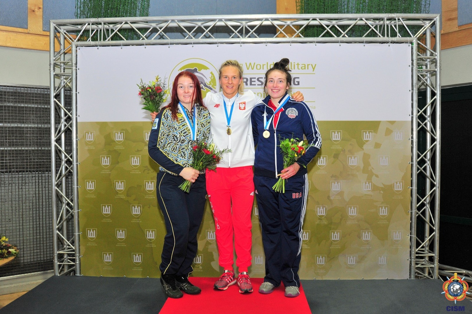 PV2 Anastasia Lobsinger of the U.S. Army captured a bronze medal at 75 kg/165 lbs. in women’s freestyle on Saturday, the final day of the CISM World Military Championships.
