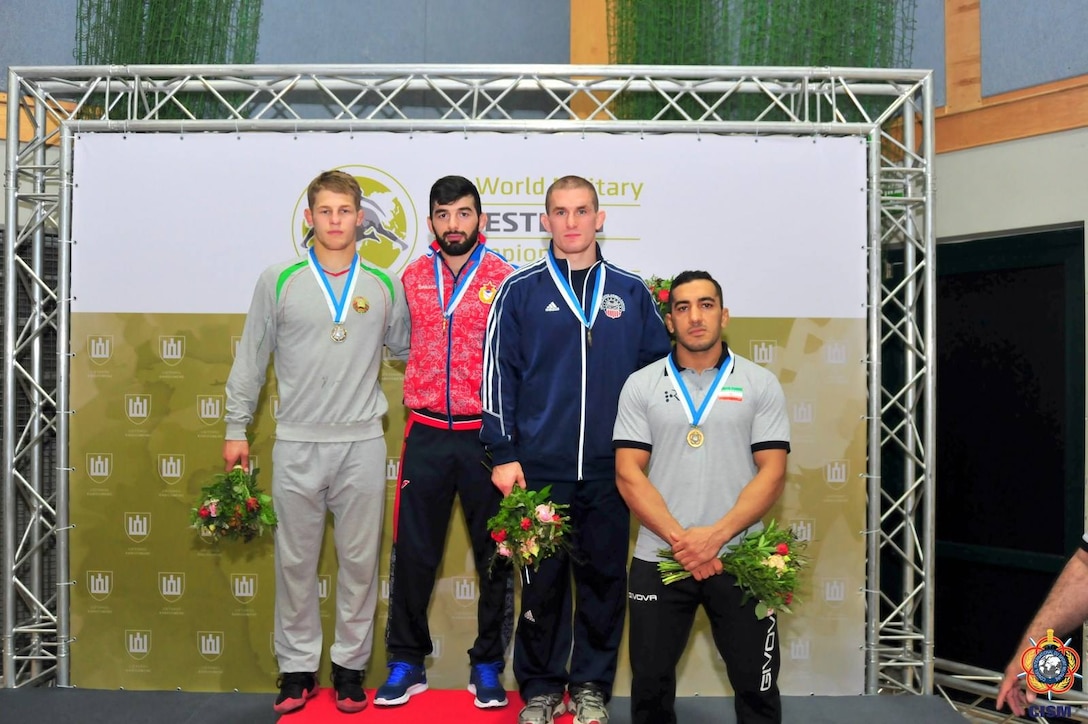 Matthew Brown of the U.S. Army, shown working an ankle lace earlier this year at the Armed Forces Championships, won a bronze medal at the CISM Military World Championships today in Lithuania. Photo by Richard Immel.