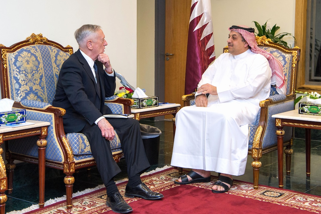 Defense Secretary Jim Mattis meets with Qatar's Defense Minister.