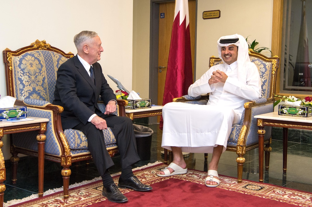 Defense Secretary Jim Mattis meets with Qatar's Emir