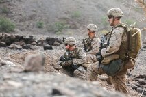 U.S. 5TH FLEET AREA OF OPERATIONS (Sept. 18, 2017) – Marines with the 15th Marine Expeditionary Unit Ground Combat Element, Company C conduct squad attack maneuvers during Alligator Dagger. Alligator Dagger is an amphibious exercise with the America Amphibious Ready Group and 15th MEU, in order to increase proficiency and enable the force to train for amphibious operations within U.S. 5th Fleet area of operations.(U.S. Marine Corps photo by Cpl. Jacob Pruitt)