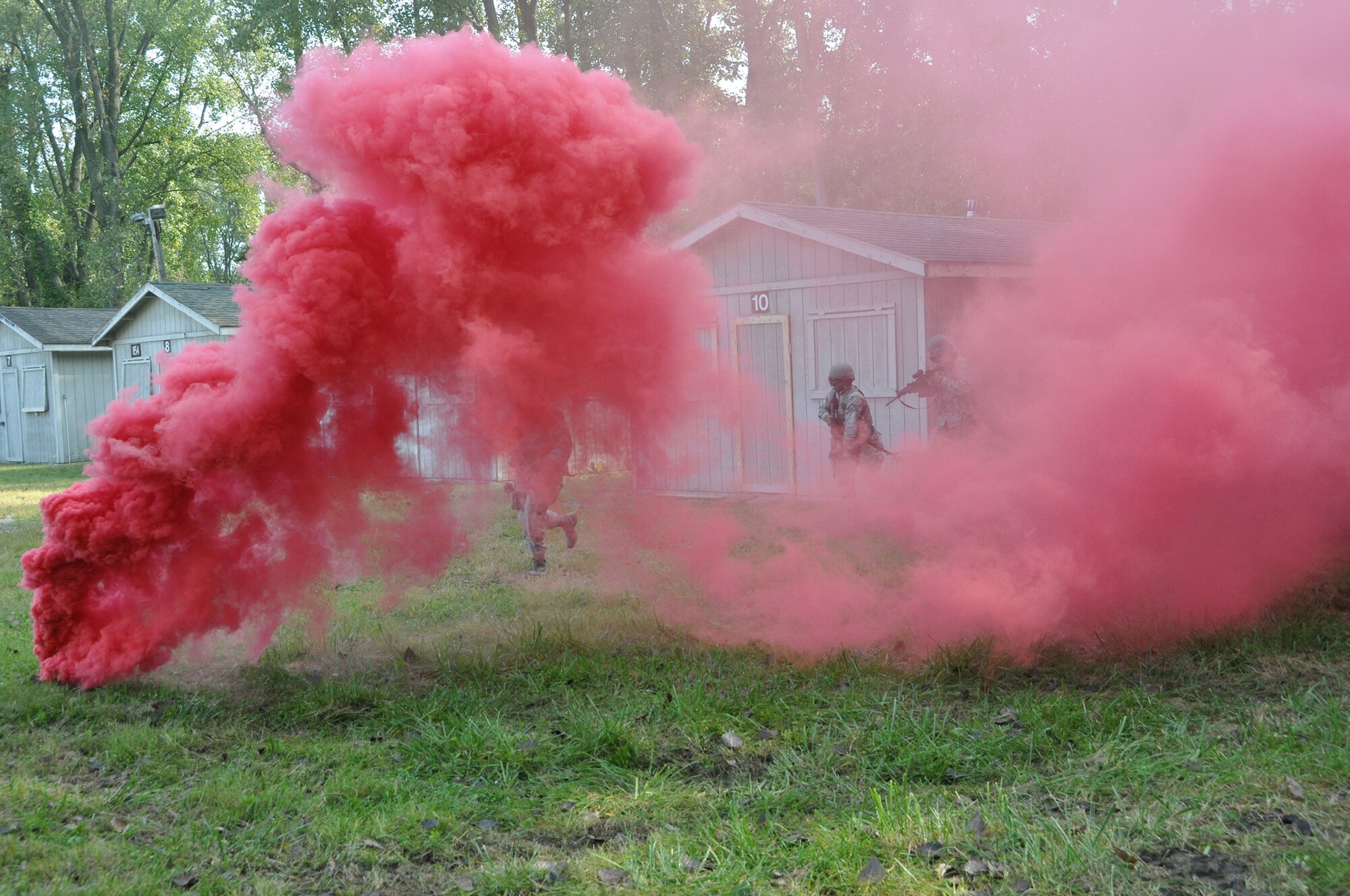 445th Security Forces Squadron Airmen participate in Shoot, Move, Communicate training conducted at the Warfighter Training Center here Sept. 10, 2017. Hostage situations, convoy operations and ambush tactics were just a few of the nearly one dozen scenarios executed during the semi-annual sustainment training