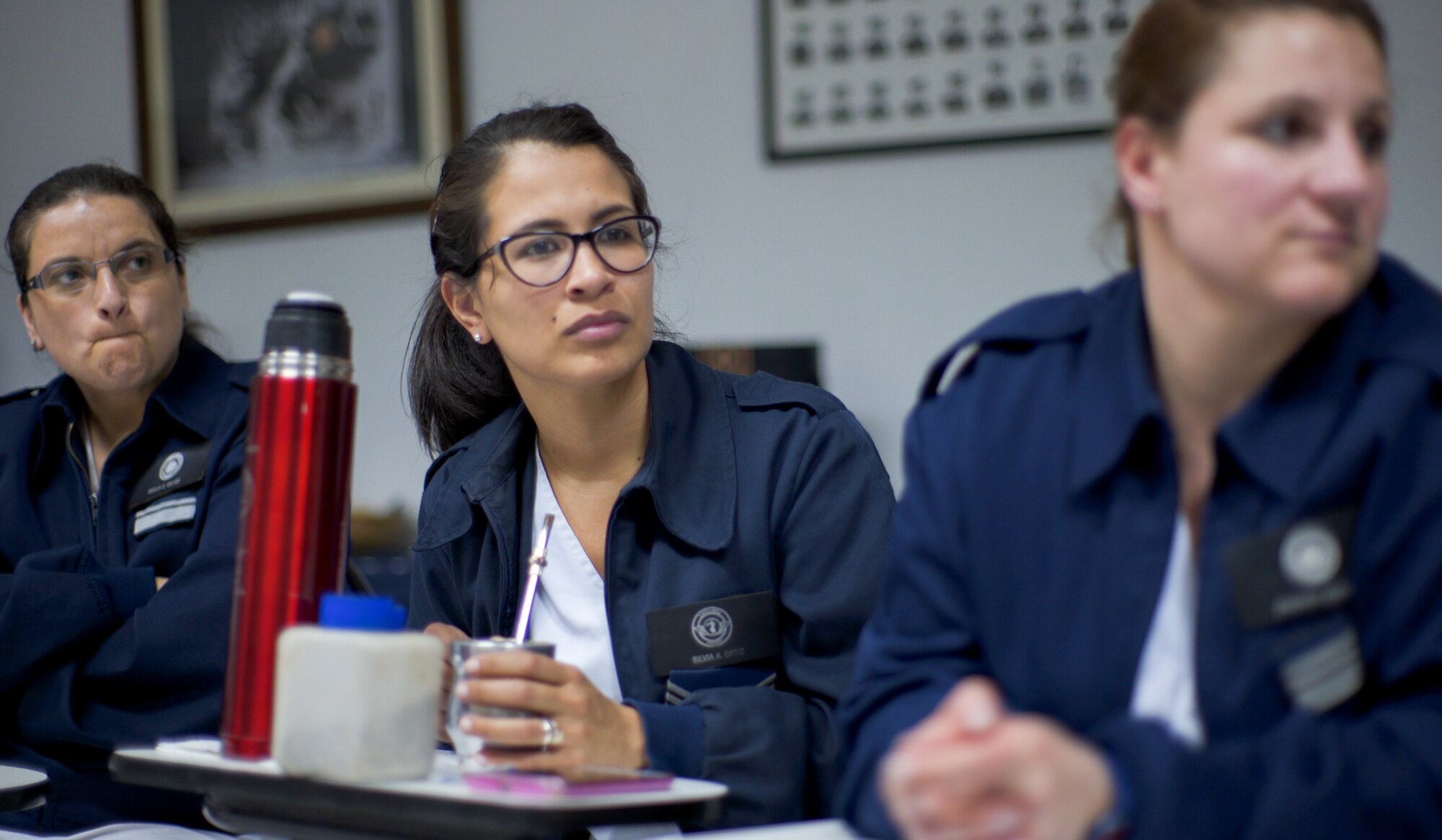 Members of the Argentinian air force medical service participate in a group discussion during a senior leader engagement as part of the Department of Defense State Partnership Program Sep. 20 at the National Institute of Aeronautical and Space Medicine, Argentina.