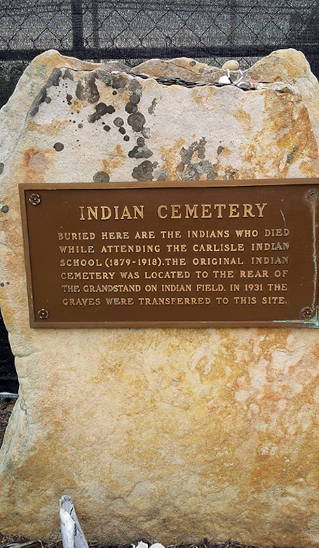 A plaque commemorates the Native Americans who died while attending the Carlisle Indian Industrial School in Carlisle, Pennsylvania.