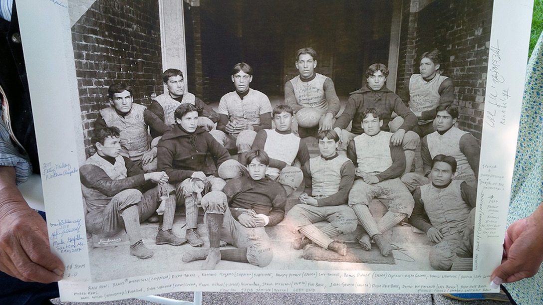 A photo of the Carlisle Indian Industrial School football team in 1898.
