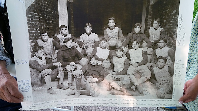 A photo of the Carlisle Indian Industrial School football team in 1898.