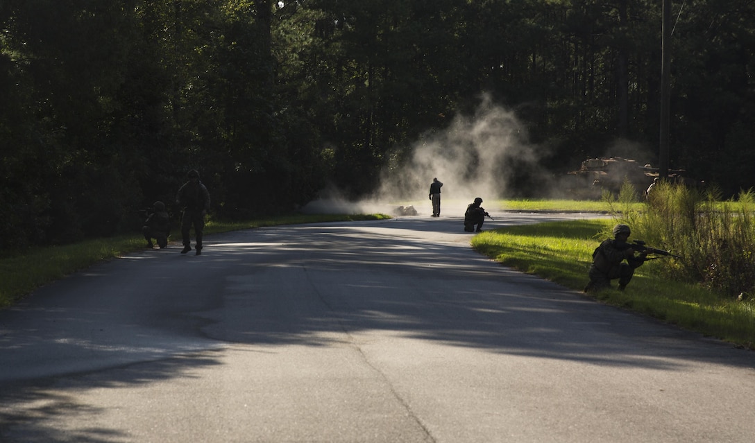 U.S. Marines with II Marine Expeditionary Force Information Group (MIG), conduct Improvised Explosive Device training during a Field Exercise (FEX) at SR-12 IED Training Lane, Jacksonville, NC, Sept. 14, 2017. 2nd MIG performed the FEX in order to maintain combat readiness skills in preparation for possible upcoming combat operations.