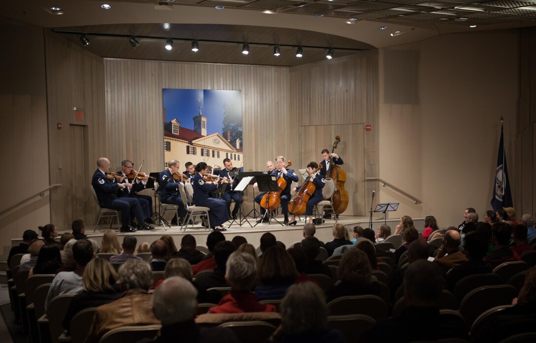 Members of the Air Force Strings perform at George Washington's Mount Vernon during a Veteran's Day observance (U.S. Air Force Photo by CMSgt Kevin Burns)