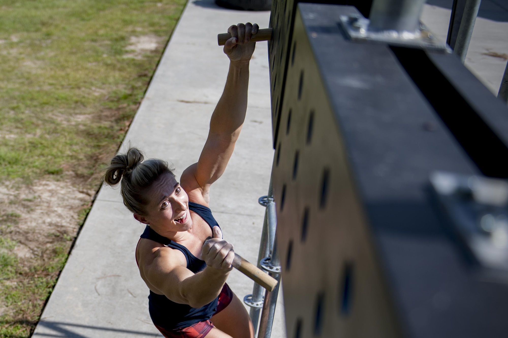 Capt. Abby Wilkins, an Alpha Warrior competitor and qualifier for the regional competition, navigates an obstacle during a qualifying run through an Alpha Warrior battle rig, Sept. 27, 2017, at Moody Air Force Base, Ga. The Alpha Warrior program was adopted by the Air Force in support of the Comprehensive Airmen Fitness pillars: mental, social, physical and spiritual. (U.S. Air Force photo by Airman 1st Class Daniel Snider)