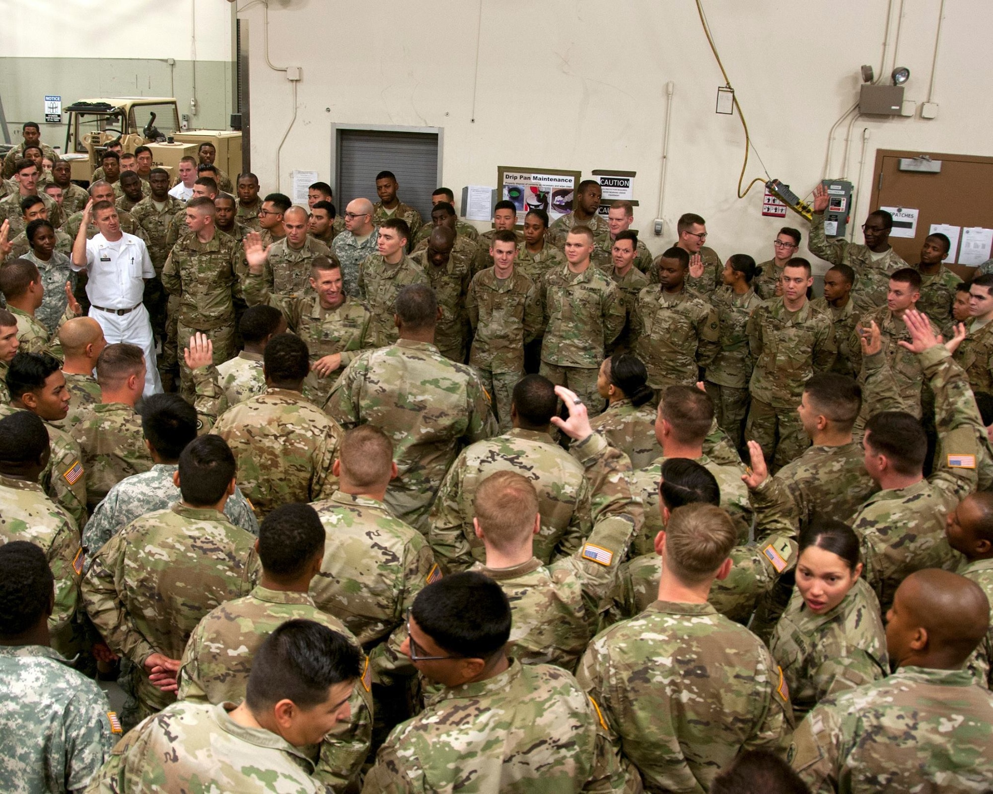 Sgt. Maj. of the Army Dan Dailey answers questions from the 17th Combat Sustainment Support Battalion, U.S. Army Alaska Soldiers at Fort Wainwright on 22 Sept.