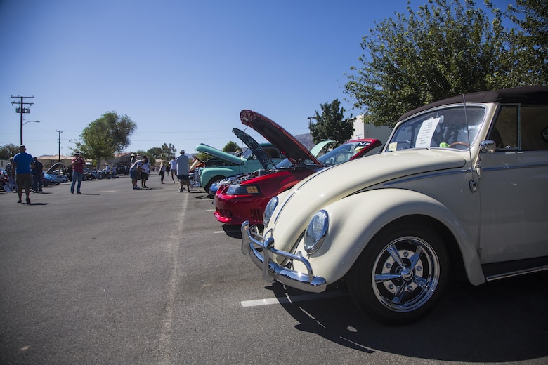 Twentynine Palms Parks and Recreation holds the first car show at Lucky Park, Twentynine Palms, Calif., September 23, 2017. Marines from motor transportation, military police and explosive ordnance disposal came out to help the continuing effort to foster a positive relationship with the community by showing what resources the military has to offer. (Marine Corps photo by Pfc. Margaret Gale)