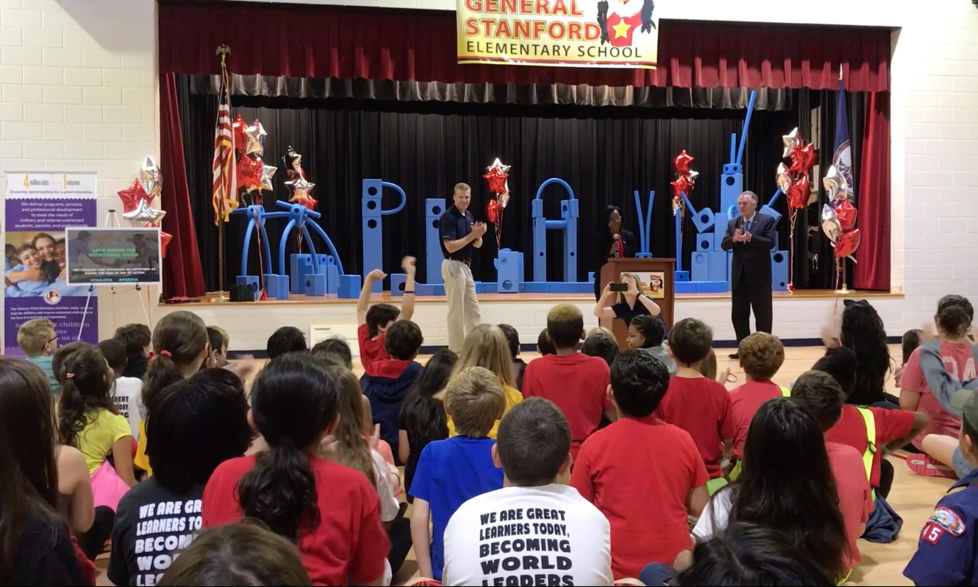 Virginia Gov. Terry McAuliffe paid a visit to General Stanford Elementary School students at Joint Base Langley-Eustis, Va., Sept. 29, 2017.