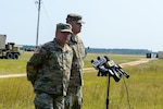 U.S. Army Maj. Gen. Robert E. Livingston Jr., the Adjutant General for South Carolina, holds a press conference to inform the public of South Carolina Army National Guard engineers leaving to help recovery efforts in Puerto Rico at McEntire Joint National Guard Base, S.C., Sept. 29, 2017.