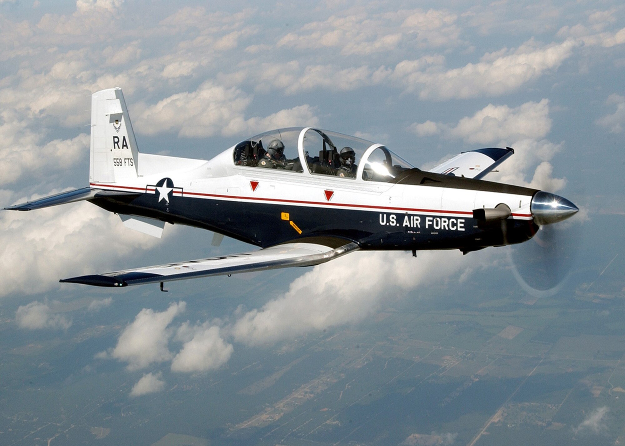 The T-6A Texan II is a single-engine, two-seat primary trainer designed to train Joint Primary Pilot Training, or JPPT, students in basic flying skills common to U.S. Air Force and Navy pilots. (U.S. Air Force photo / Master Sgt. David Richards)