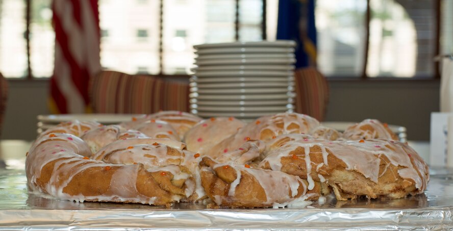 The desert for the Chief Master Sgt. Emerson Williams Dining Facility Airman Appreciation Dinner was a traditional New Orleans king cake made by the dining facility staff at Shaw Air Force Base, S.C., March 28, 2018.