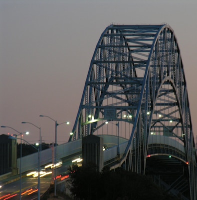Sagamore Bridge at night.