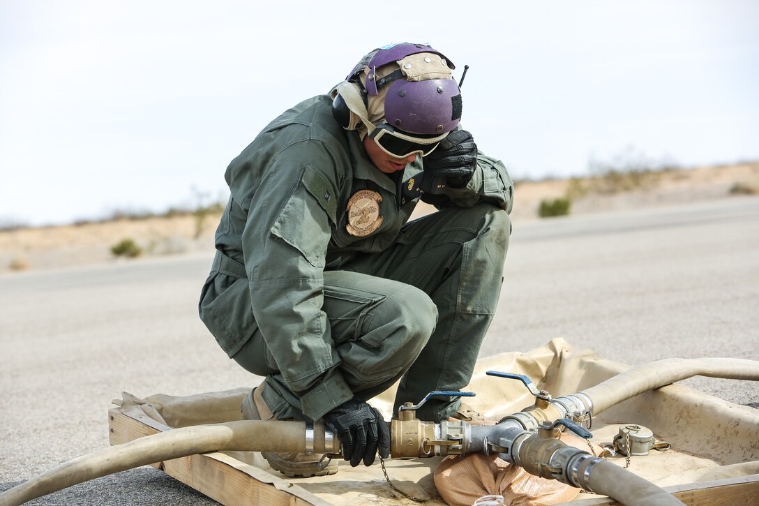 Marines with Marine Wing Support Squadron 372 conducted Forward Arming and Refuel Point operations in support of Weapons and Tactics Instructor Course 2-18 in Yuma, Ariz., March 31. WTI is a seven-week training event hosted by Marine Aviation Weapons and Tactics Squadron 1 cadre, which emphasizes operational integration of the six functions of Marine Corps aviation in support of a Marine Air Ground Task Force and provides standardized advanced tactical training and certification of unit instructor qualifications to support Marine Aviation Training and Readiness and assists in developing and employing aviation weapons and tactics.