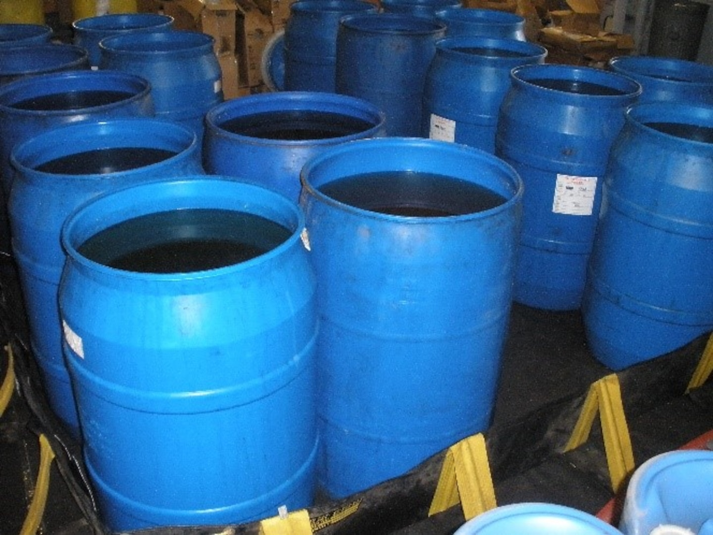 Unused foam making material at the U.S. Navy Tsurumi Fuel Terminal awaits turn-in.