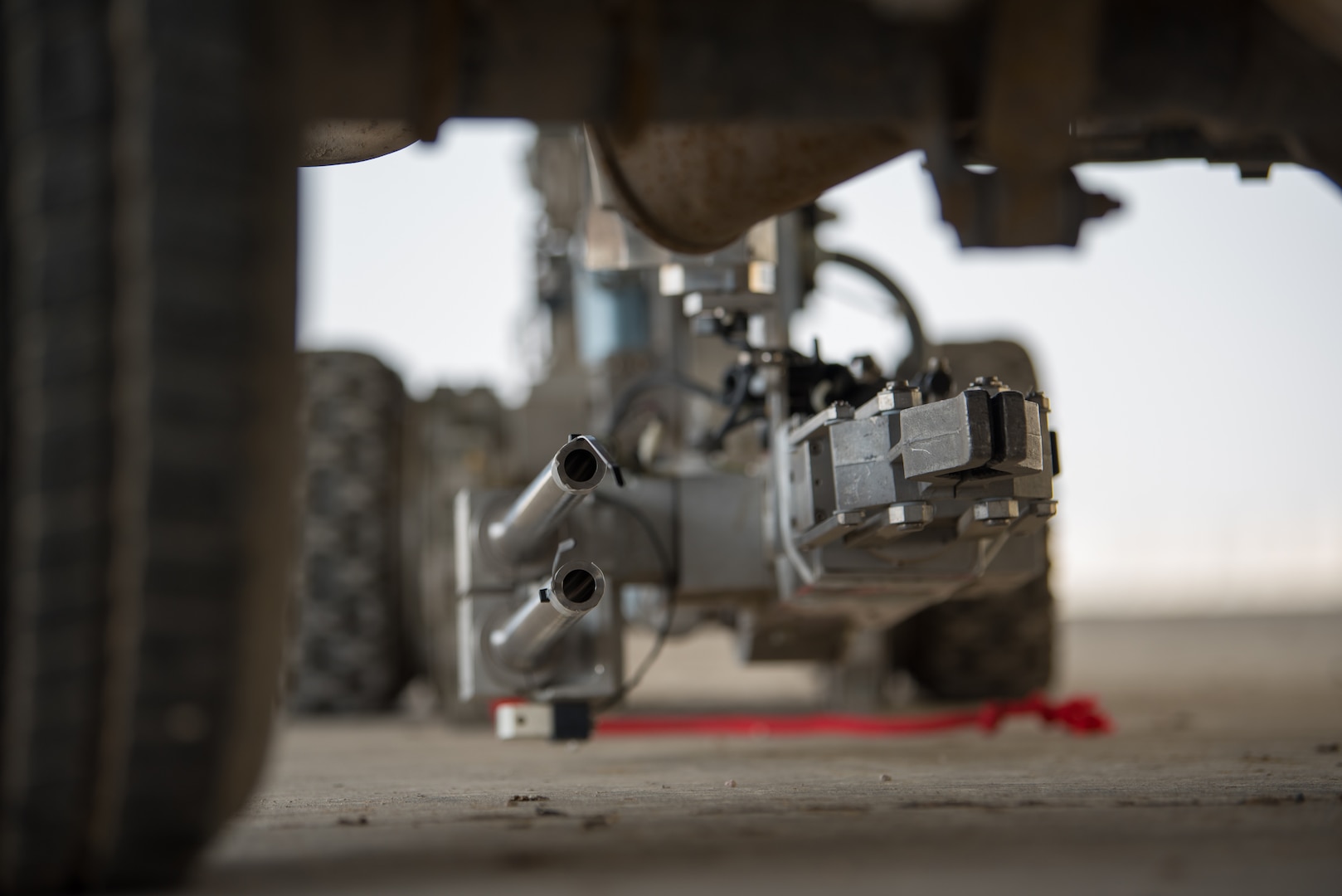 An F6B robot is utilized by members of the 379th Expeditionary Civil Engineer Squadron’s explosive ordnance disposal unit during a training scenario at Al Udeid Air Base, Qatar, Feb. 15, 2018.