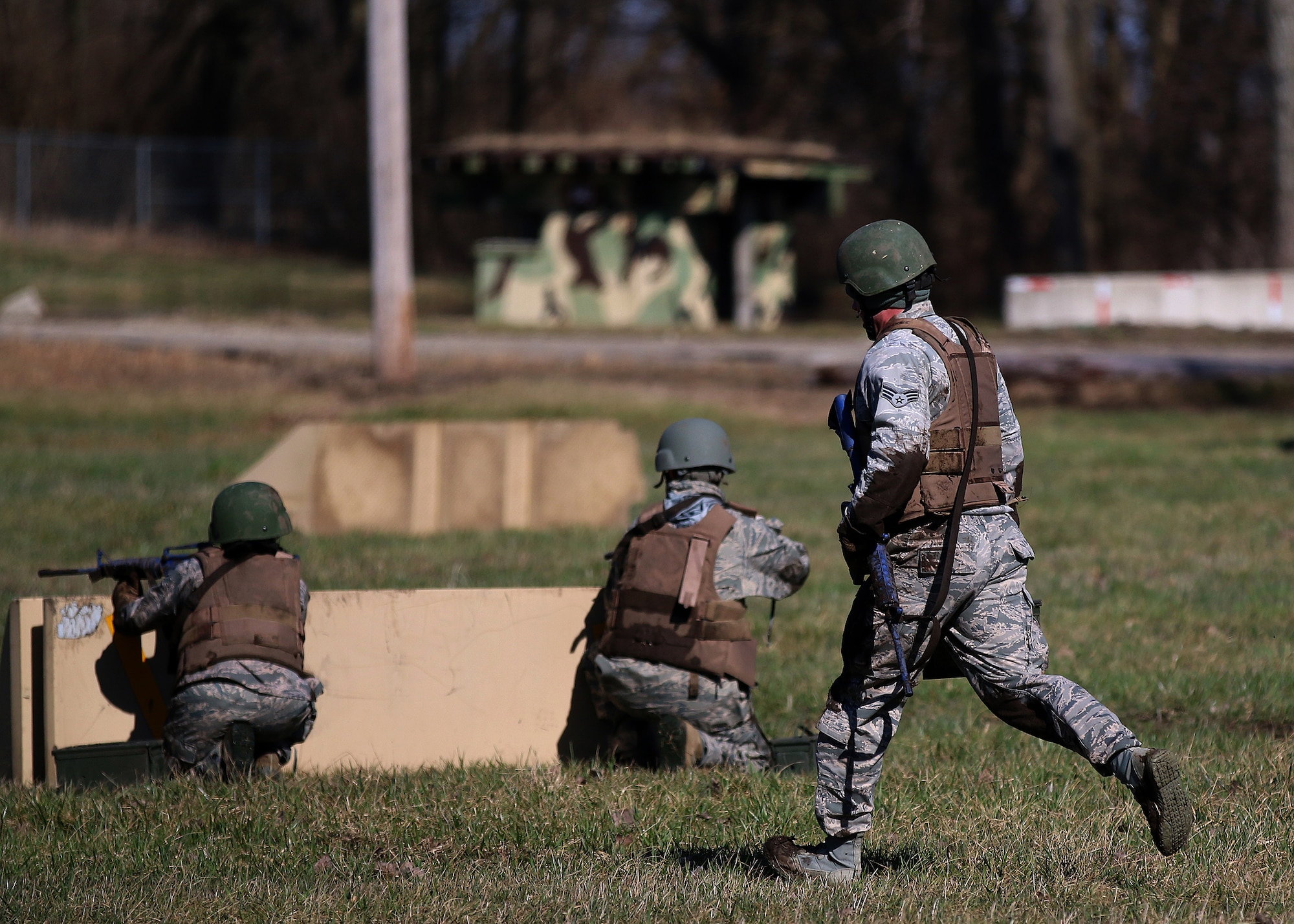 Members of the 445th Security Forces Squadron participate in the unit’s annual winter challenge March 2, 2018.