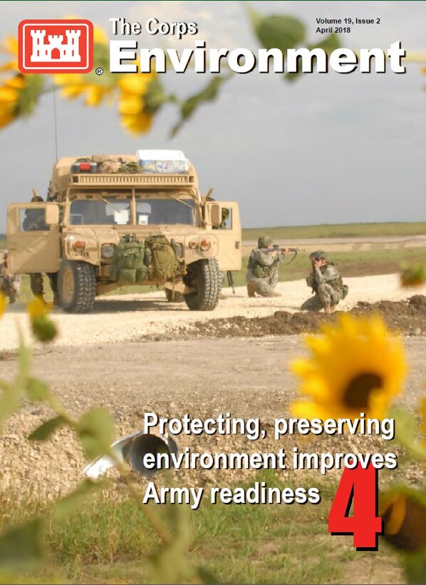 The cover of the April 2018 issue of The Corps Environment