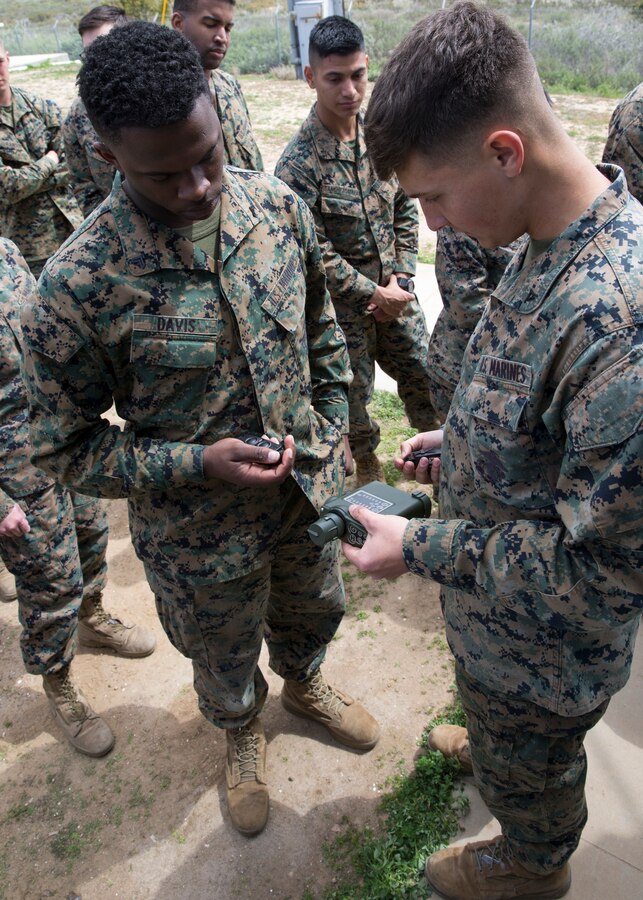 Marines with 3rd Marine Aircraft Wing, operate a Joint Chemical Agent Detector during the reconnaissance, surveillance and decontamination course at Marine Corps Air Station Miramar, Calif., March 25. The course is designed to train unit personnel in the procedures and equipment used in accomplishing RS&D operations in a chemical, biological, radiological or nuclear environment. (U.S. Marine Corps photo by Lance Cpl. Clare J. McIntire/released)