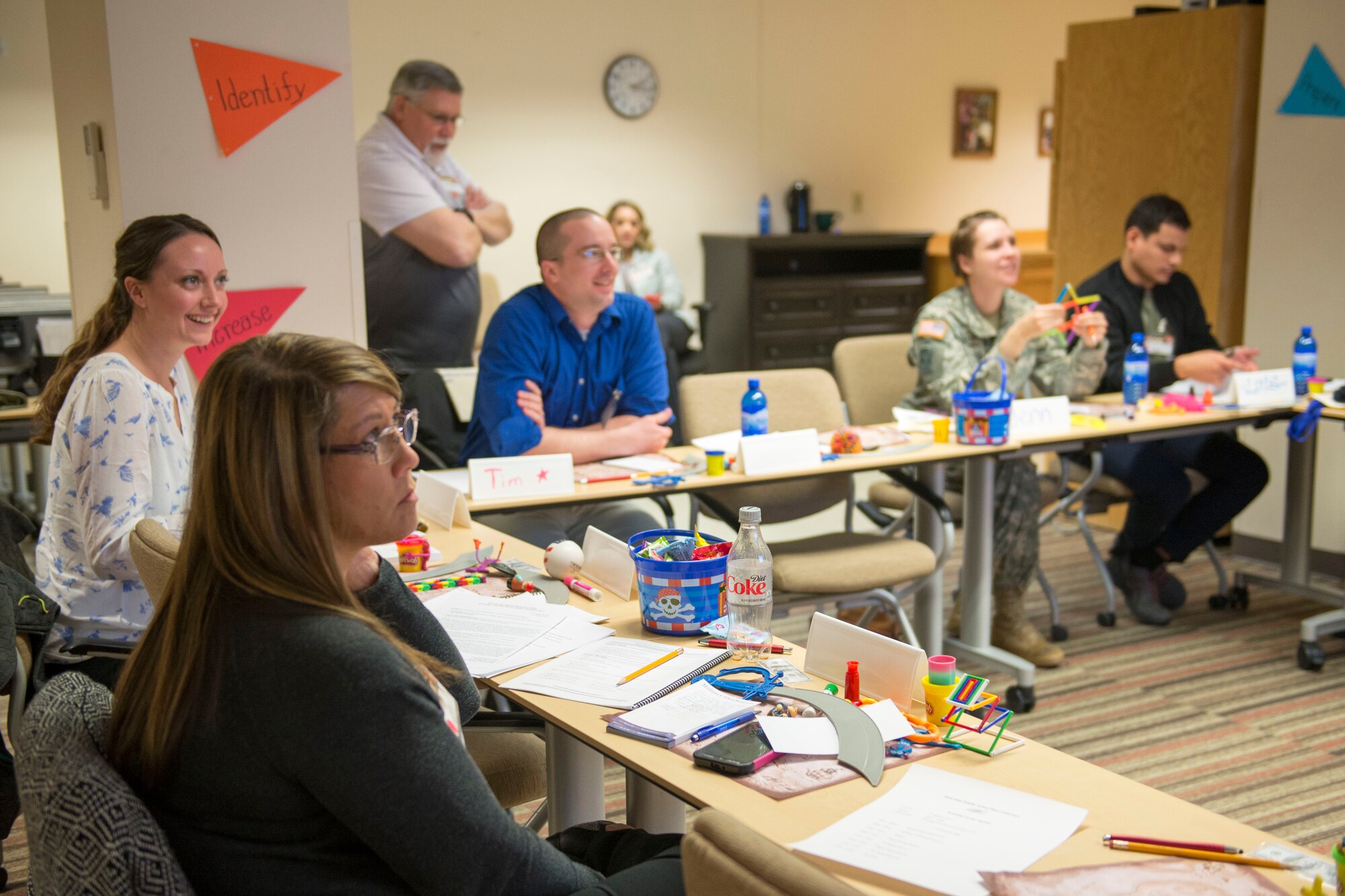 A group of delegates discuss issues to present for the Joint Family Action Plan Conference March 27, 2018, at Joint Base Elmendorf-Richardson, Alaska. JFAP provides the JBER community with a direct line to leadership through an annual conference hosted by the Military Family Readiness Center.